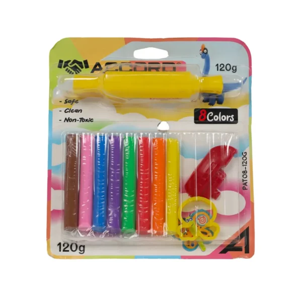 Pate A modeler 8 couleurs 120g+ 3 jouets +roller Accord