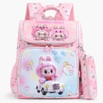 Sac à dos scolaire Balade en voiture avec trousse – Rose pastel – vue principale