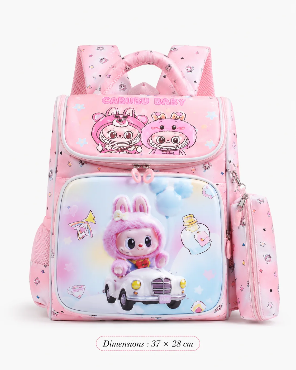 Sac à dos scolaire Balade en voiture avec trousse – Rose pastel – vue principale
