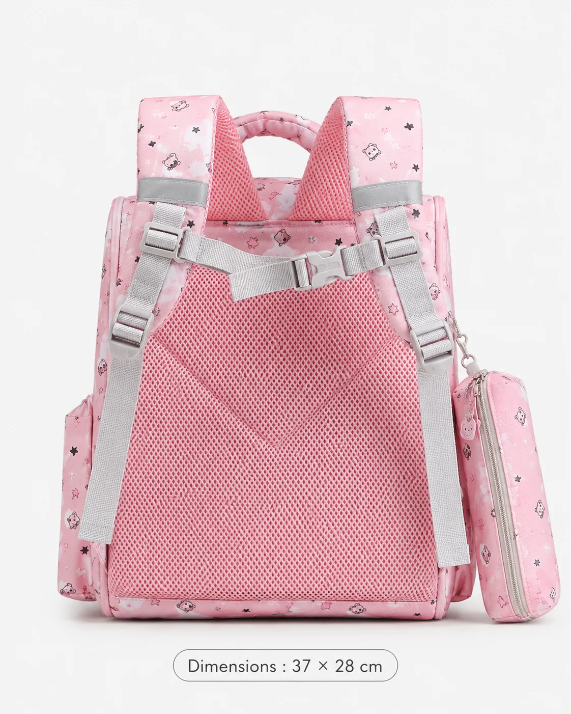 Sac à dos scolaire Balade en voiture avec trousse – Rose pastel – vue détaillée 2