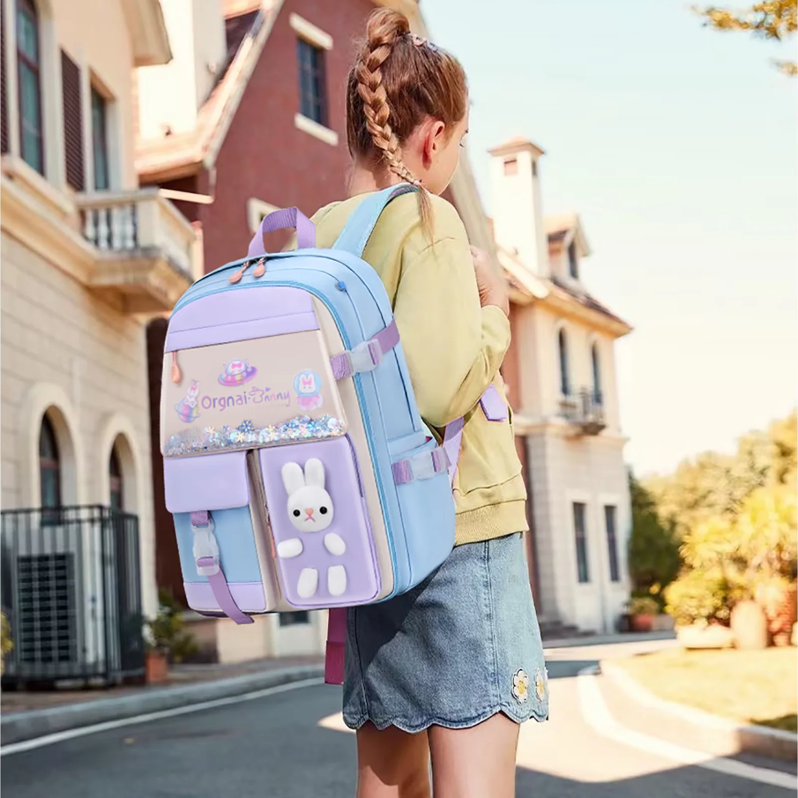 Sac à dos scolaire Bunny à oreilles – Bleu – vue détaillée 2