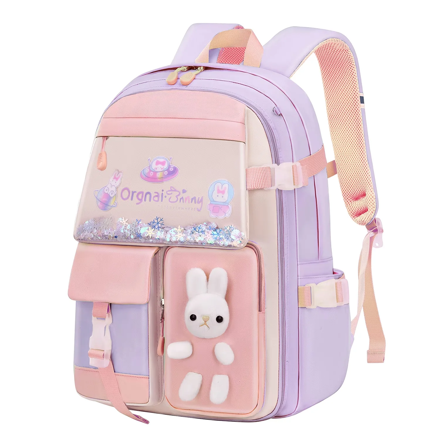 Sac à dos scolaire Bunny à oreilles – Mauve – vue principale