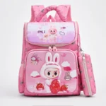 Sac à dos scolaire Lapin Fraise avec trousse – Rose – vue principale