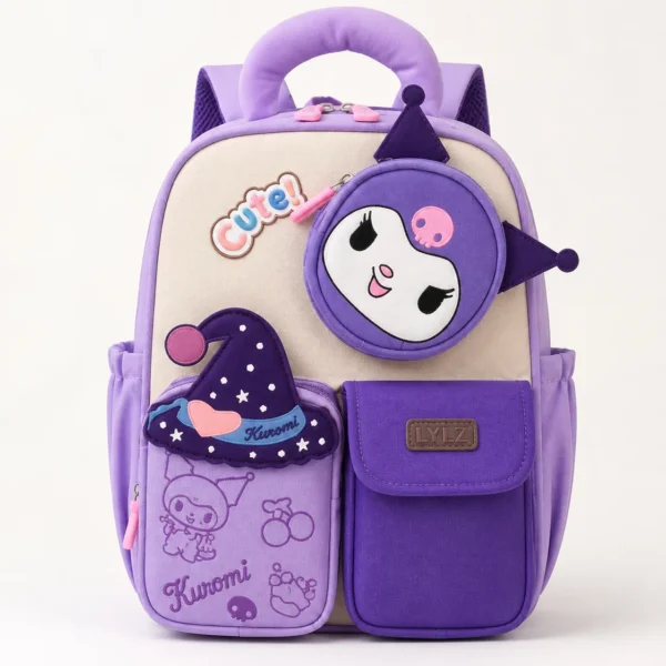 Sac à dos scolaire personnage espiègle – Violet et mauve