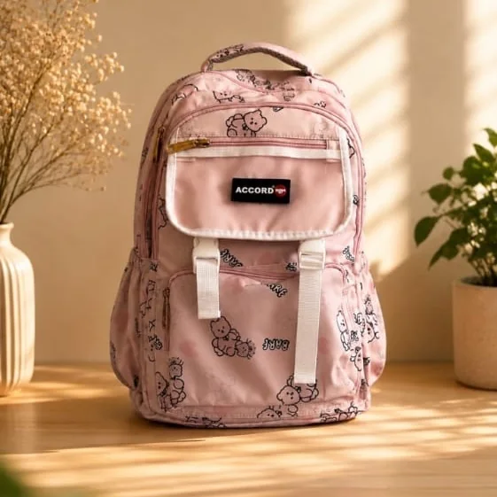 Sac à dos scolaire Accord motif oursons – Rose